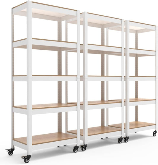 HOMEDANT House White 5-Tier Metal Rolling Cart Shelf Rack Casters Heavy Duty Wheel Shelving Unit Adjustable Utility Storage Shelves Organizer Shelf Kitchen Garage 24.4" W x 16.5" D x 62.2" H 3Pack