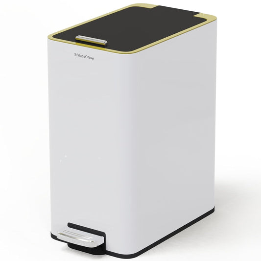 Stainless Steel 4 Gallon Slim Trash Can with Lid,15L Bathroom Garbage Can with Removable Wastebasket, Rectangular Garbage Cans for Office、 Bathroom,、Kitchen (White)