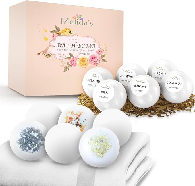 Pack Vegan Bath Bombs with Cocoa Butter & Avocado Oil - Aesthetic Appeal & Aroma, Perfect for Self-Care & Spa, Ideal Gift for Kids, Women and Moms, Pack of 6 (100 grs)