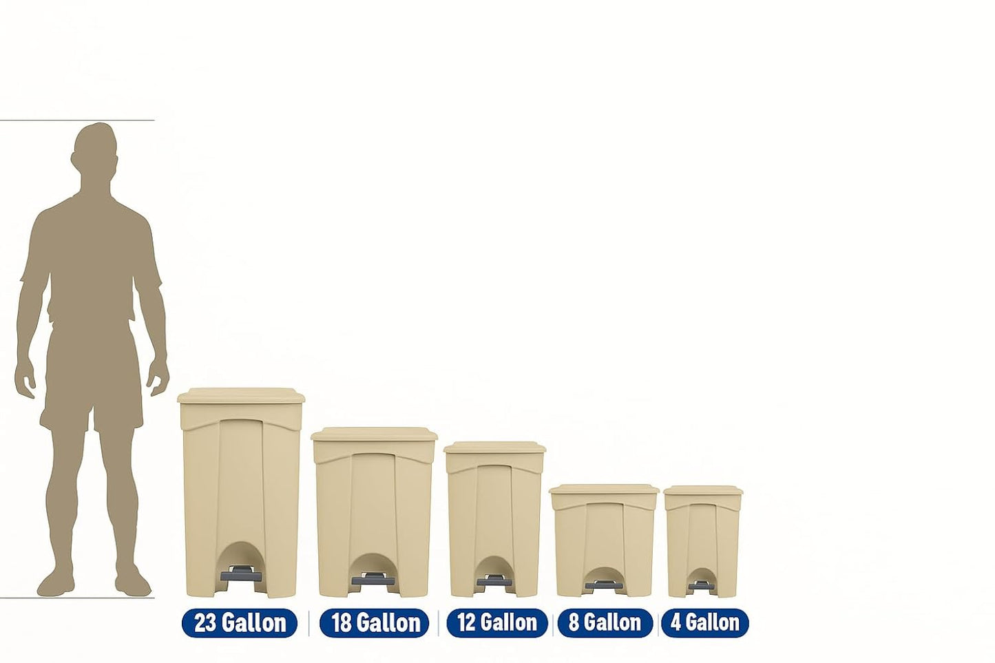 PRO&Family Step-On Trash Can with Lid, Plastic Waste Bin, Foot Pedal Operation (Biege, 4 Gallon)