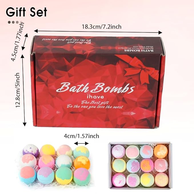 iHave Bath Bombs for Kids and Women, 12 Natural Handmade Bath Bomb Gift Set, Bubble Bath Bombs - Perfect Self Care Relaxing Spa Gifts for Women