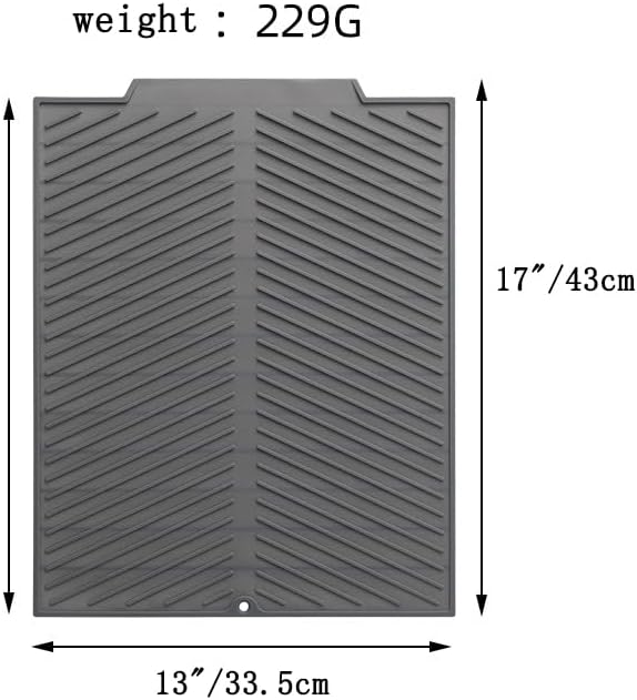Silicone Dish Draining Mat, Eco Friendly Dish Drying Mat Kitchen Counter Anti-Skid and Heat Insulation Pad, Sink Drainer Mat with Dense Drainage Grooves (M (17"×13"))