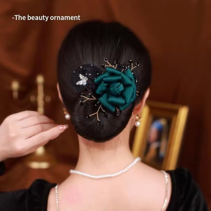 Hair Accessories for Women - Ball Hair Clip, Flower Bun Roller, Hand Embroidered Twist Curler, Lazy Updo Maker (2pc-1)