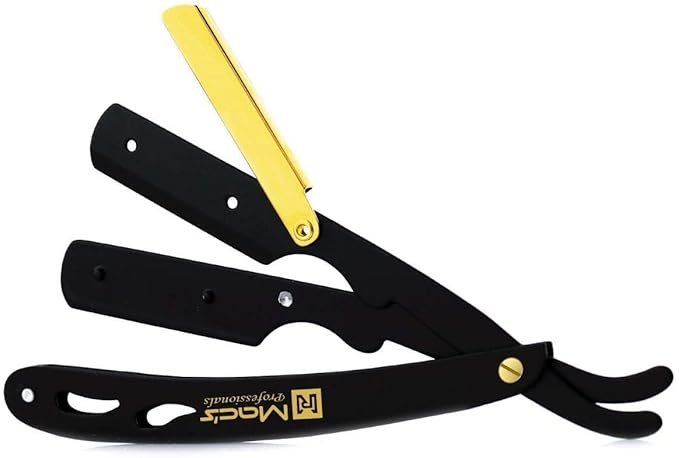 BLACK & GOLD COMBINATION Stainless Steel Barber Exchangeale Blade Straight Edge Barber Shaving Razor -Safety Razor -Macs-045B
