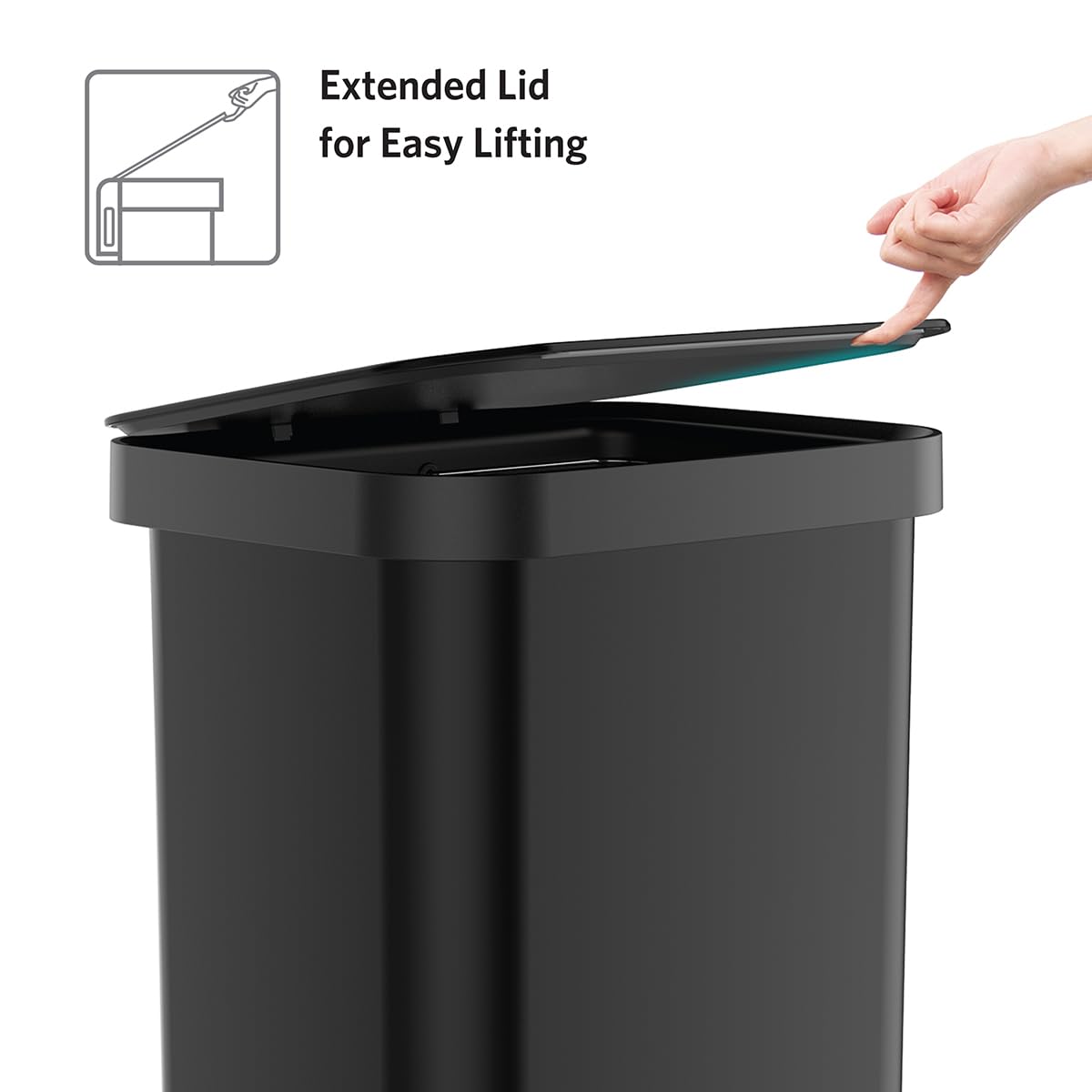 Glad Stainless Steel Step Trash Can, Series 2 with Clorox Protection - Large Black Kitchen Garbage Bin with Soft Close Lid, Foot Pedal and Waste Bag Roll Holder, 13 Gallon