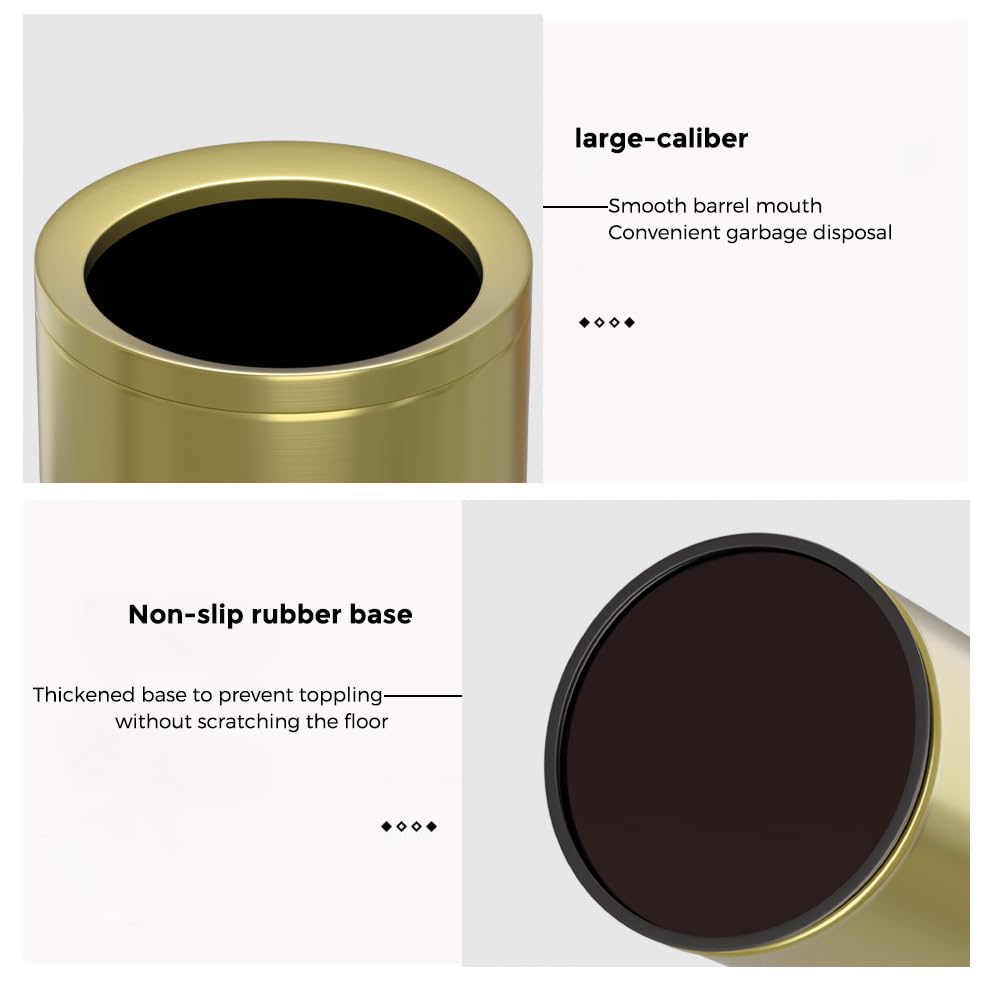 12L/3Gal Antique Brass Bathroom Trash Can,Brushed Brass Garbage can,Small Gold Wastebasket for Office,Hotel,restuarant,Bank,Bathroom,Bedroom (Gold 12)