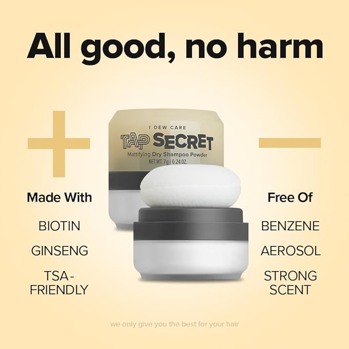 I DEW CARE Biotin Clarifying Dry Shampoo - Tap Secret Original Trio Set | Strengthening & Volumizing, Powder Type, Refillable, Travel size, Non-aerosol, Brunette, Korean Ginseng, 0.26 Oz * 2ea