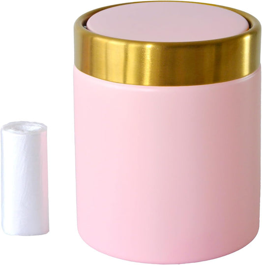 Mini Trash Can with Lid, Metal Small Tiny Mini Trash Bin Can, Mini Countertop Trash Cans for Desk Car Office Kitchen, Swing Top Trash Bin 1.5 L/0.40 Gal (Pink)