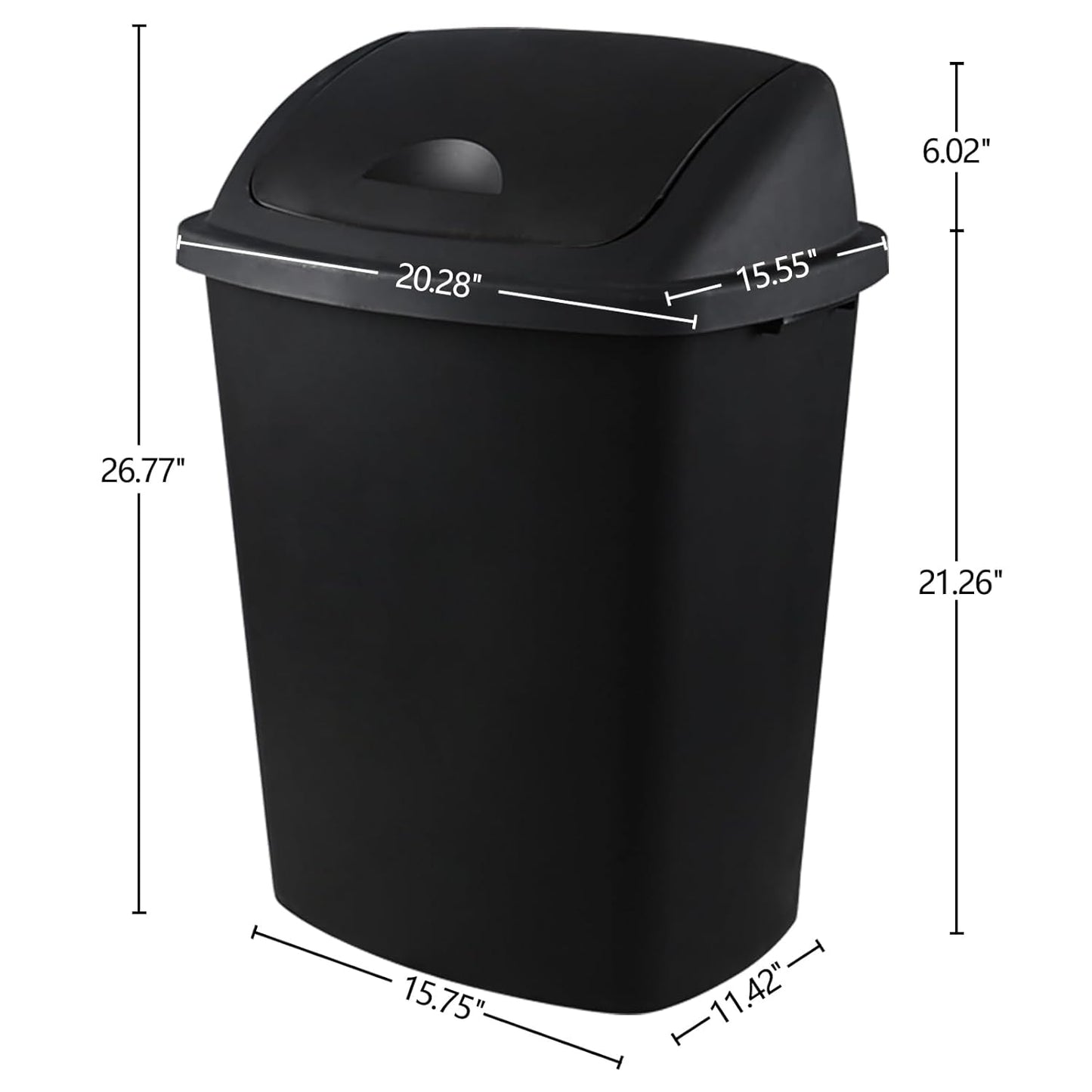 Zopnny 4-Pack 18 Gallon Tall Kitchen Swing Top Garbage Can, Plastic Swing Top Lid Trash Can, Black