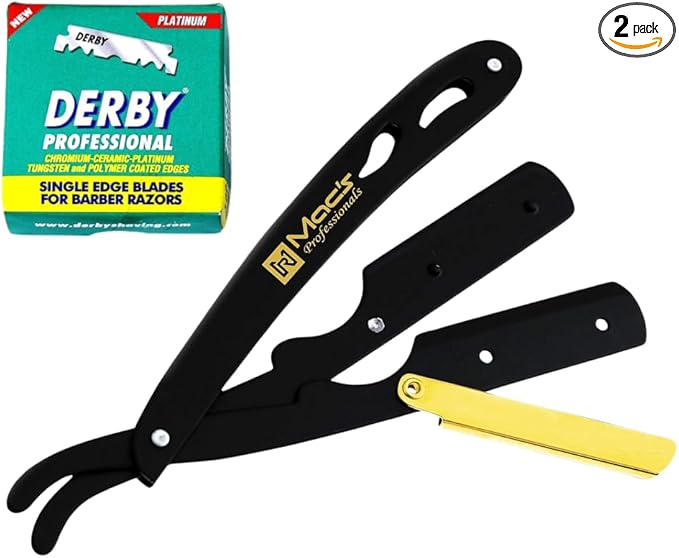 Professional B&G Straight Edge Shaving Razors,with Green Platinum Derby 100 Count Blades-Easy Blades Replacement Mechanism-100% Stainless Steel Macs-051BG1 (B & G with Green Platinum Blades)