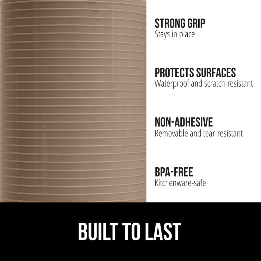 GORILLA GRIP DuraGuard Shelf Liner, Non-Adhesive Cabinet Liners for Kitchen Drawers, Shelves, Refrigerator, Pantry Storage, Bathroom Closet, Durable Waterproof BPA Free Ribbed Plastic, 17.5x10 Beige