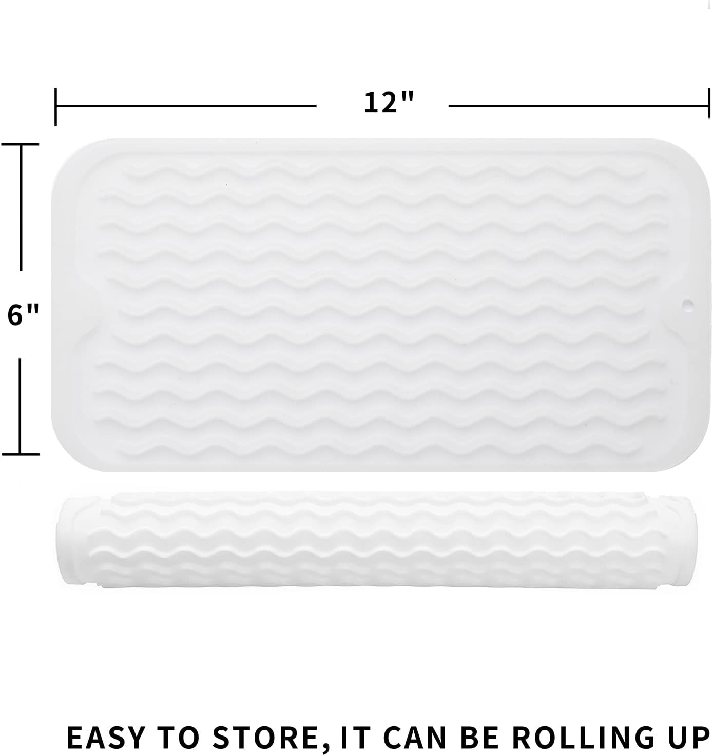 Silicone Dish Drying Mat for Multiple Usage,Easy clean,Eco-friendly,Heat-resistant Silicone Mat for Kitchen Counter or Sink,Refrigerator or Drawer Liner Translucent S 12 inches x 6 inches