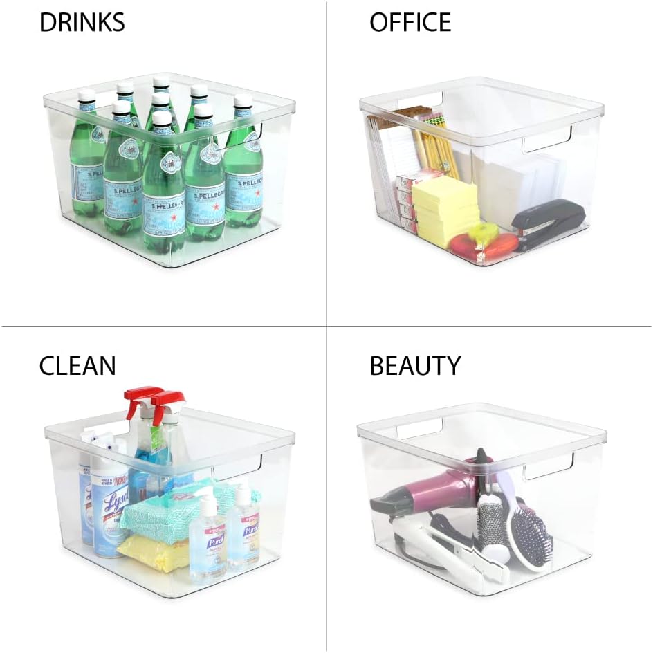 Isaac Jacobs 2-Pack Extra-Large Clear Storage Bins (11.5” L x 14” W x 9” H) w/Cutout Handles, Plastic Organizer for Home, for Kitchen, Fridge, Pantry, BPA Free, Food Safe (2-Pack, Extra-Large)