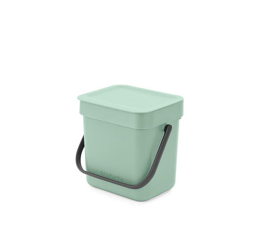 Brabantia Sort & Go Food Trash Can (0.8 Gal/Jade Green) Small Countertop Kitchen Compost Caddy with Handle & Removable Lid, Easy Clean