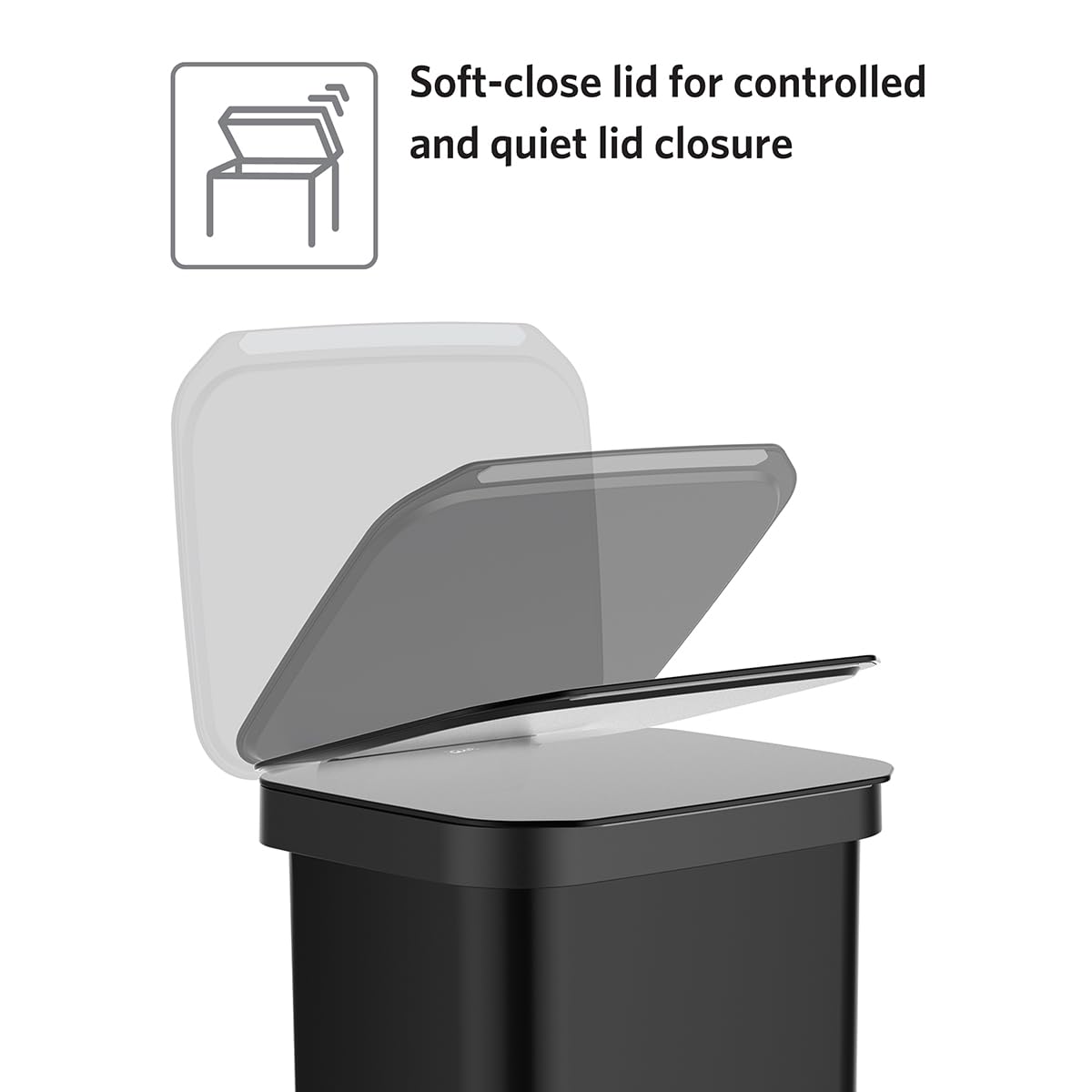 Glad Stainless Steel Step Trash Can, Series 2 with Clorox Protection - Large Black Kitchen Garbage Bin with Soft Close Lid, Foot Pedal and Waste Bag Roll Holder, 13 Gallon