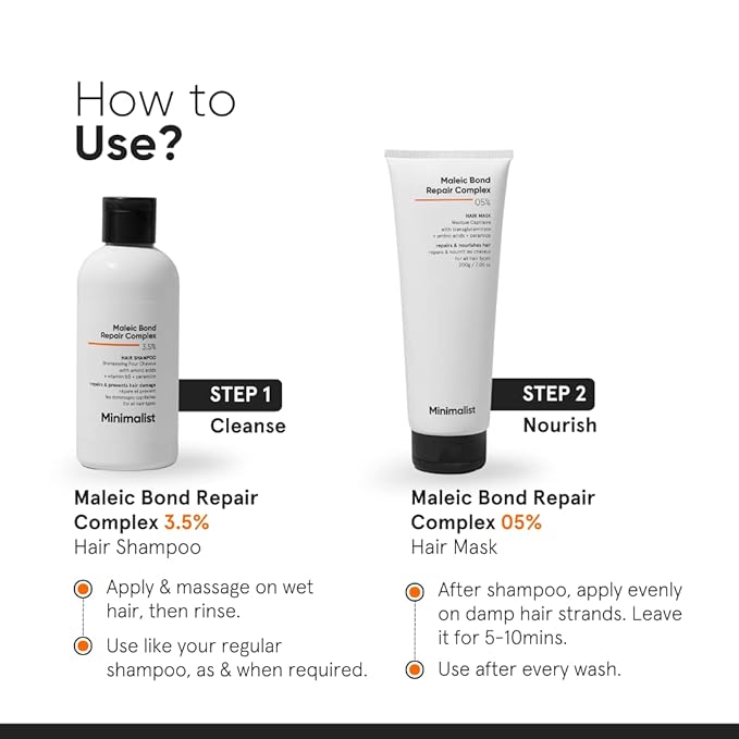Minimalist Hair Shampoo for Damaged Hair & Frizzy Hair | Maleic Bond Repair Complex 3.5% | With Argan Oil, Ceramides & Coconut Oil | For Women & Men | 8.5 Fl Oz / 250 ml