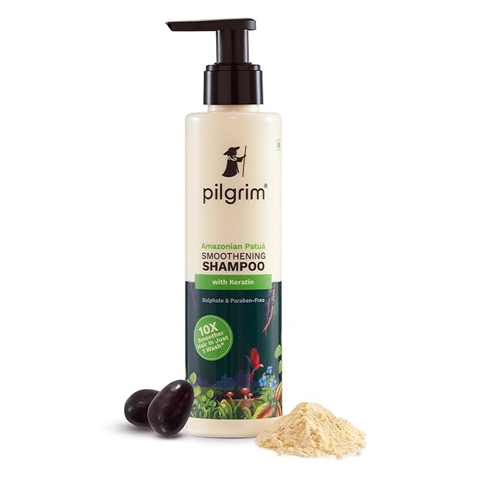 Pilgrim Patuá & Keratin Hair Smoothing Shampoo | Anti-Frizz Formula | Gently Cleanses, Softens & Adds Shine | Smooth, Silky & Bouncy Hair | Sulfate-Free | 6.76 Fl Oz (200ml)