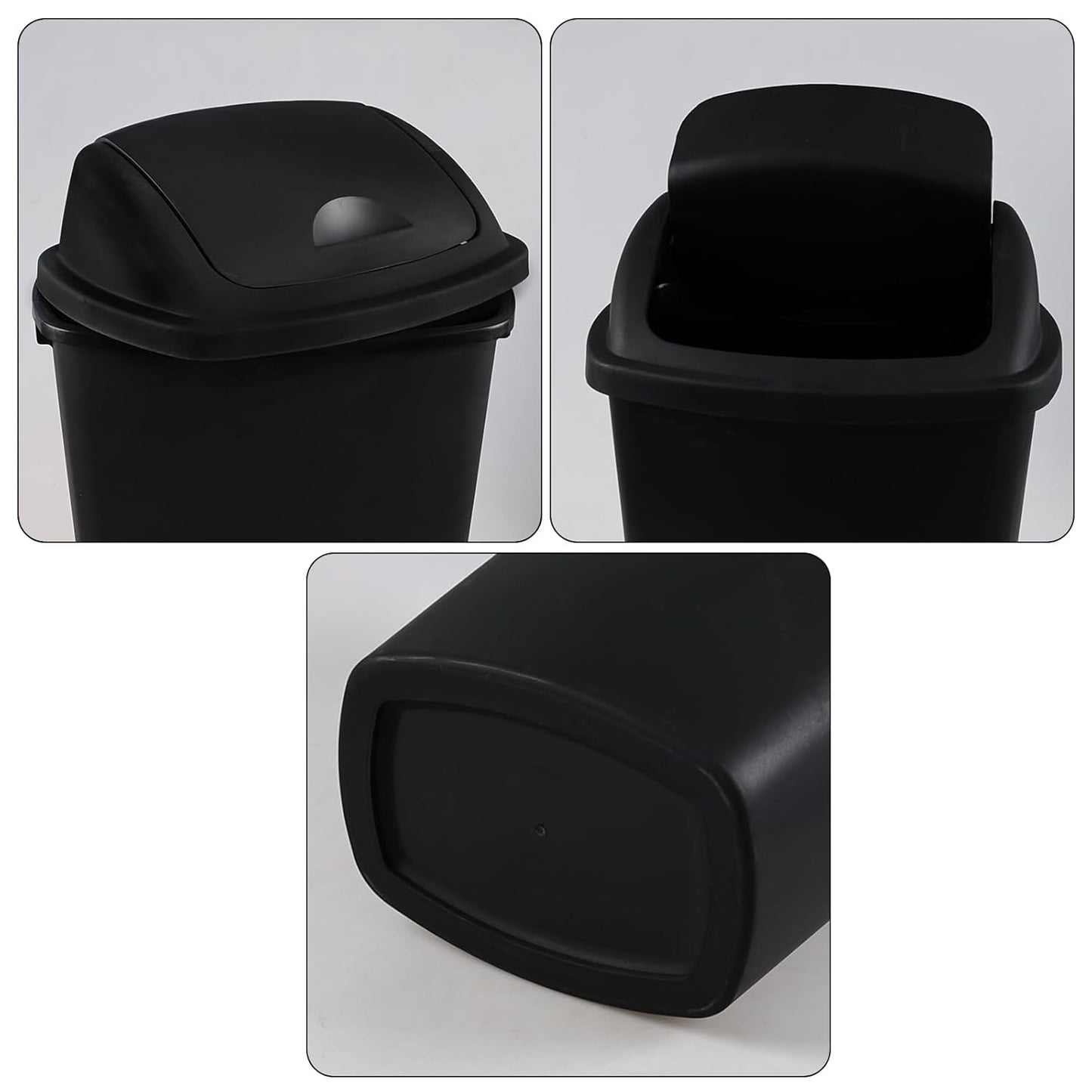 6 Gallon Swing Top Trash Can Outdoor and Indoor Recycle Bin, Plastic Garbage Can with Swing-Lid, Black, 4-Pack