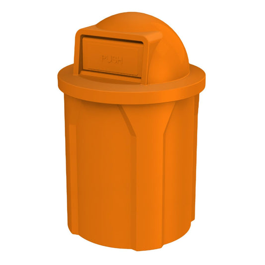 42 Gallon Circle 100% Recycled Plastic Heavy Duty Outdoor Commercial Trash Can with Push Open Dome Lid and Internal Liner Great for Schools and Businesses - Orange