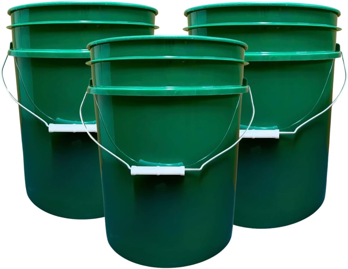 House Naturals 5 Gallon Premium HPDE Plastic Bucket - Made in USA Food Grade Storage Container, BPA Free All Purpose Pail (3, Dark Green)