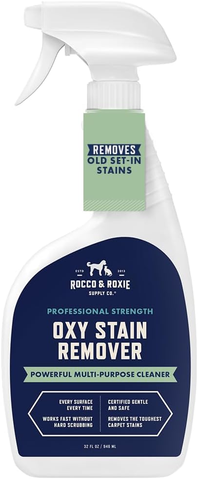 Rocco & Roxie Oxy Stain Remover - Oxygen Powered Carpet Cleaner Spray - Pet Stain Remover for Carpet, Spot Cleaner for Upholstery, Couch, Laundry, Rug, Clothes, Car Seat, Mattress, Sofa, and More