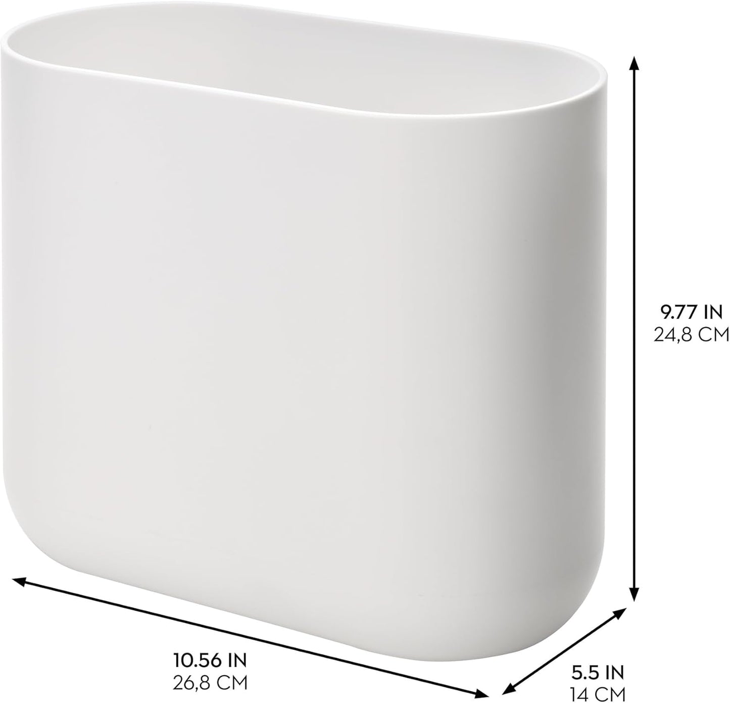 iDesign Small Oval Plastic Bathroom Trash Cans - Ideal for Bathroom, Bedroom, or Office - Set of 2 - White