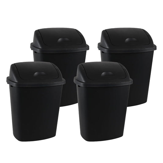 4 Packs Commercial Heavy-Duty Trash Can with Lid, Plastic Swing Top Kitchen Trash Can (11 Gallon, Black)