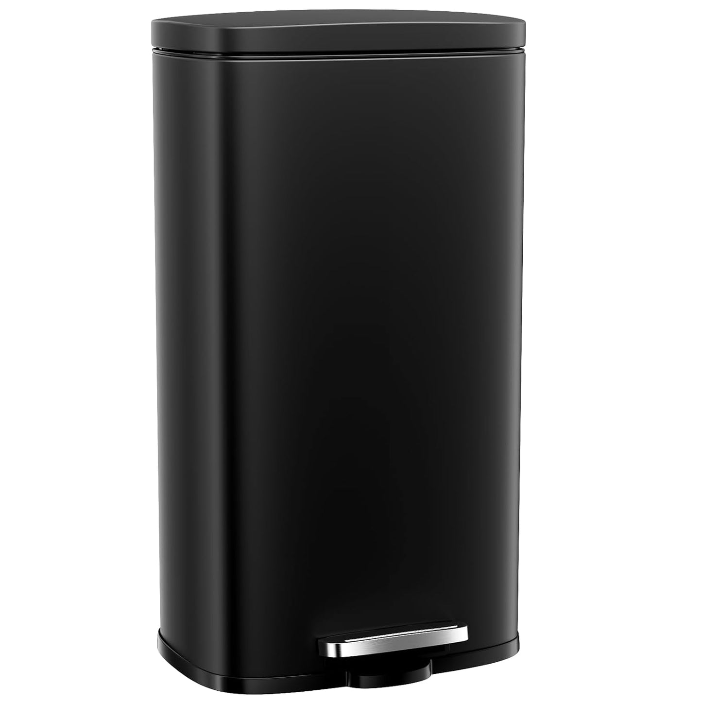 Arlopu 8 Gallon Step Trash Can, Stainless Steel Garbage Bin, Soft-Close Rubbish Bin with Removable Plastic Inner Bucket, Fingerprint-Proof, Lid Dustbin, Suit for Kitchen Home (Black, 30L)