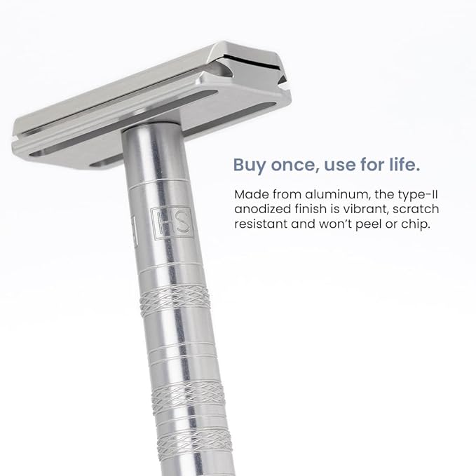 Henson Shaving Razor - Tan Double Edge Safety Razor with 5 Spare Blades - 30° Angled Precision With Superior Blade Rigidity- Reusable Single Blade Razors For Men and Women - Mild Aggression