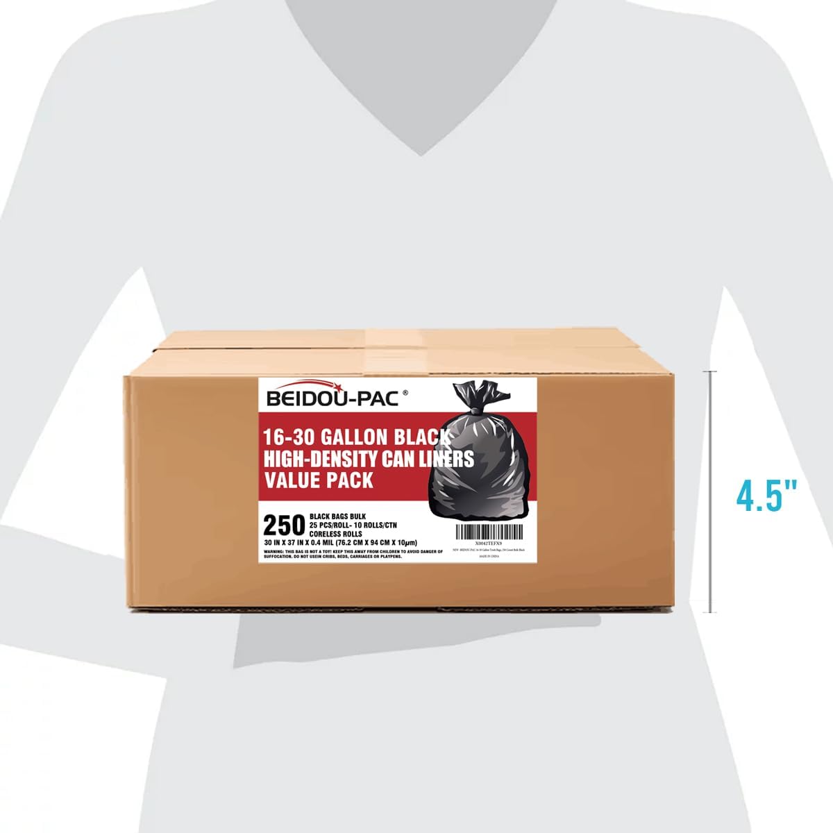 30 Gallon Trash Bags, 250 Count Black Garbage bags, Multi-purpose Trash Can Bin Liners for Bathroom, Office, Industrial, Commercial, Janitorial, Municipal, Recycling