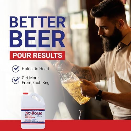 Nu-Foam Liquid Detergent for Bar Glassware – Original Streak-Free Solution - Hand Washing Bar, Tavern, Brewery Supplies - Spotless Serving Glasses - Concentrated- Easy On Hands - 1 Gallon- 4 Pack Case