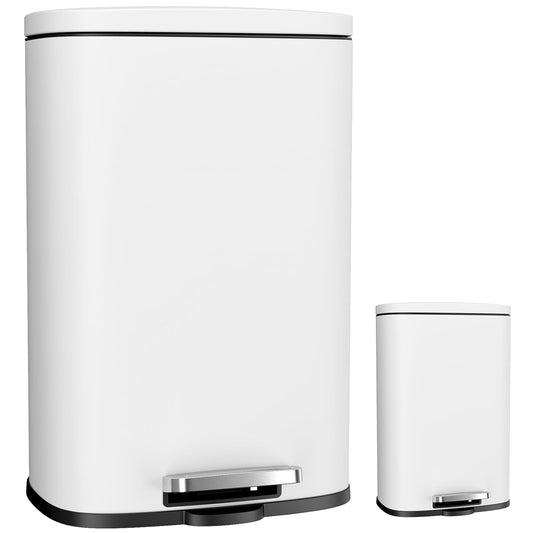 Arlopu 13.2+1.3 Gallon Step Trash Can, Stainless Steel Garbage Bin, Soft-Close Rubbish Bin with Removable Plastic Inner Bucket, Fingerprint-Proof, Lid Dustbin, for Kitchen Home (White)
