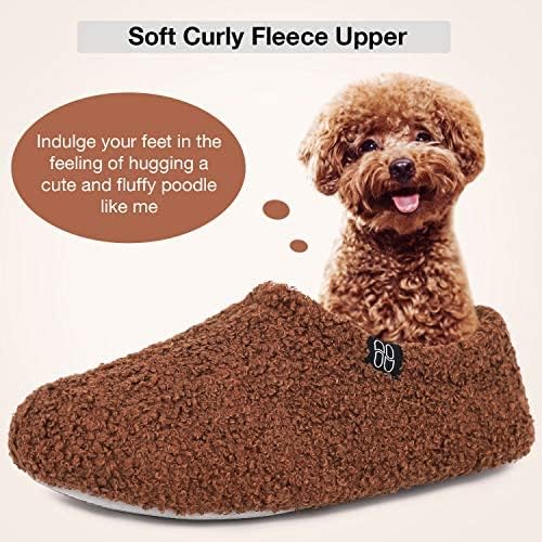 HomeTop Women's Fuzzy Curly Fur Memory Foam Loafer Slippers with Polar Fleece Lining