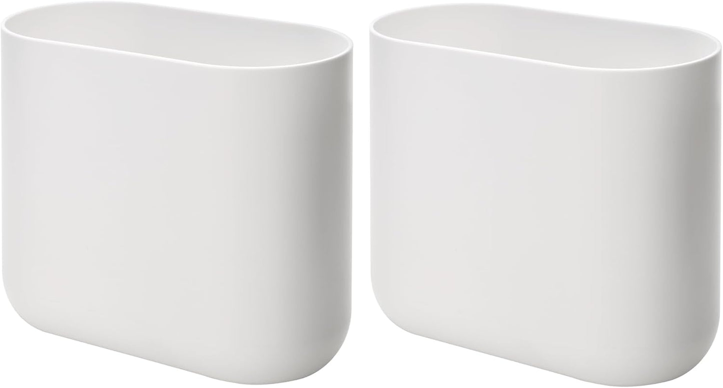 iDesign Small Oval Plastic Bathroom Trash Cans - Ideal for Bathroom, Bedroom, or Office - Set of 2 - White