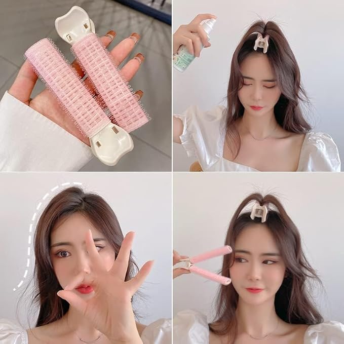 4Pcs Pink Hair Rollers with Clip, Volumizing Hair Root Clips Bangs Curler DIY Hair Styling Accessories Tool, Hair Rollers