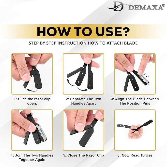 100 Straight Razor Blades with DEMAXA Shavette Straight Razors for Men - Navajas Para Barbero Professional Barber Razor Blade for Close Shaving with soft Pouch - Straight Edge Razors for men