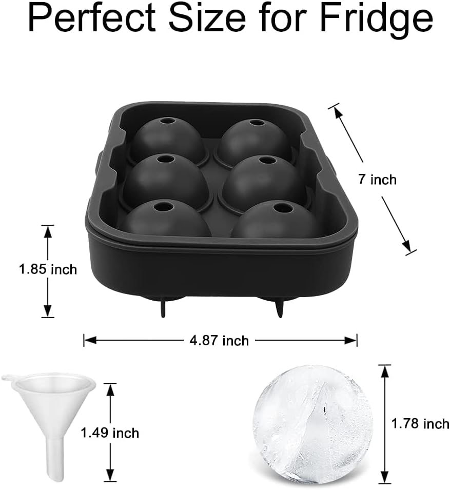 Silicone Round Ice Cube Mold, Round Ice Cube Trays for Freezer with Funnel, Easy Release Ice Cube Tray Circle Balls for Whiskey Cocktails Bourbon