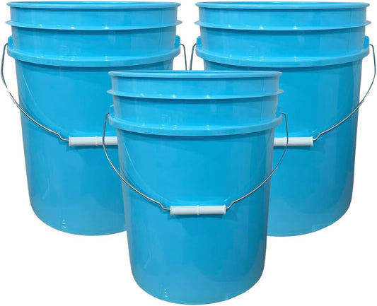 House Naturals 5 Gallon Premium HPDE Plastic Bucket - Made in USA Food Grade Storage Container, BPA Free All Purpose Pail (3, Aqua)