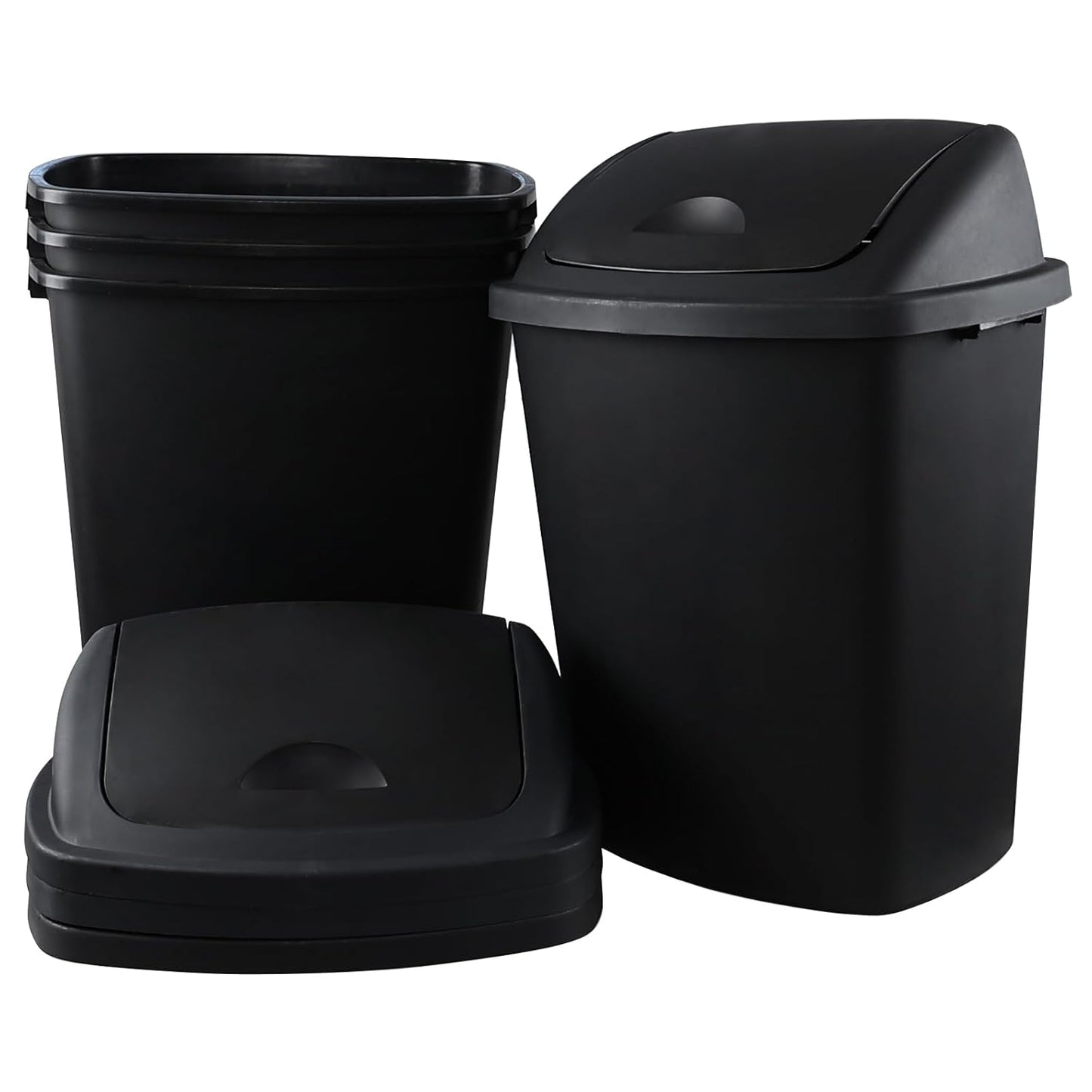 Zopnny 4-Pack 18 Gallon Tall Kitchen Swing Top Garbage Can, Plastic Swing Top Lid Trash Can, Black