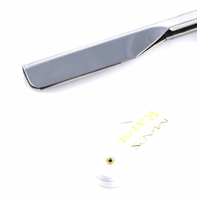 MACS PROFESSIONAL Barber Straight Edge Razor with Hi-Chromium Derby 100 Count Blades - Made of Platinum Stainless Steel -With Easy Blades Replacement Mechanism -Macs-093B1 (White Razor W100 B)