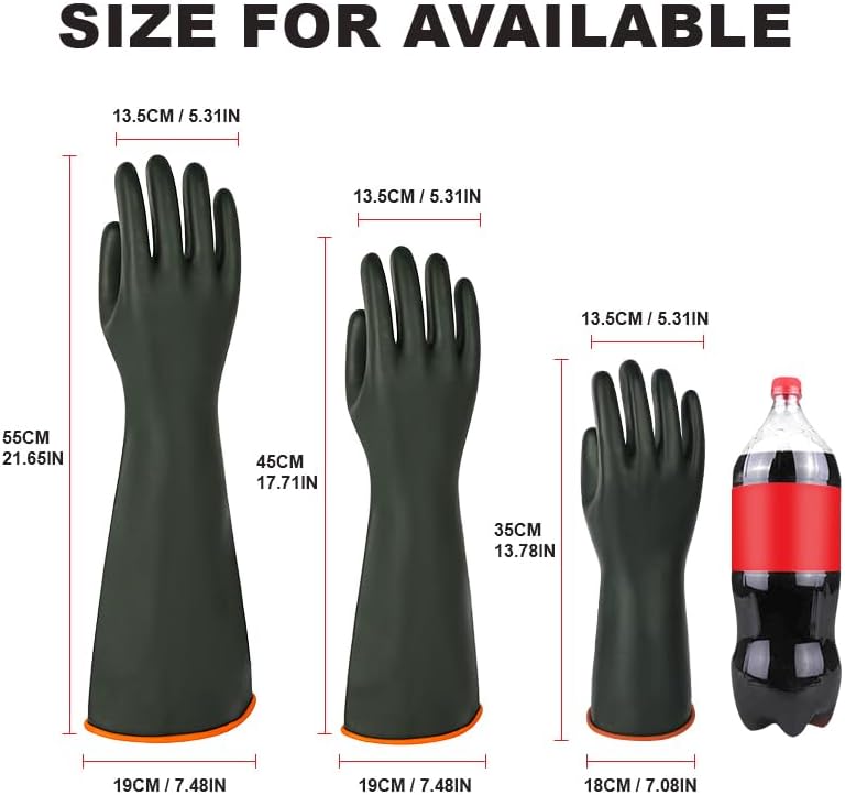 Heavy Latex Chemical Resistant Gloves - Reusable Long Rubber Dishwashing Gloves with Forearm Protection for Men - Waterproof, Industrial Safety Gear, Acid & Alkali Resistant, Oil-Proof，22“XL,1 Pair