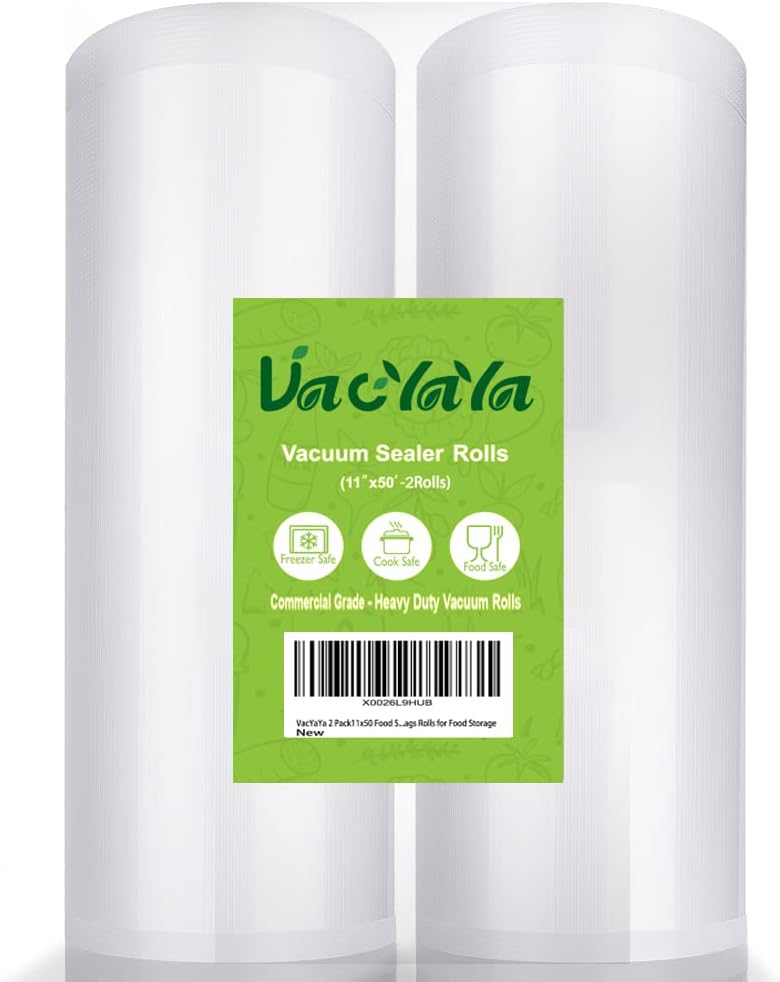 VacYaYa 2 Pack 11x50 (Total 100 feet) Vacuum Sealer Bags Rolls with BPA Free and Heavy Duty,Commercial Grade Vaccume Seal Bags Rolls Work with Any Types Vacuum Sealer