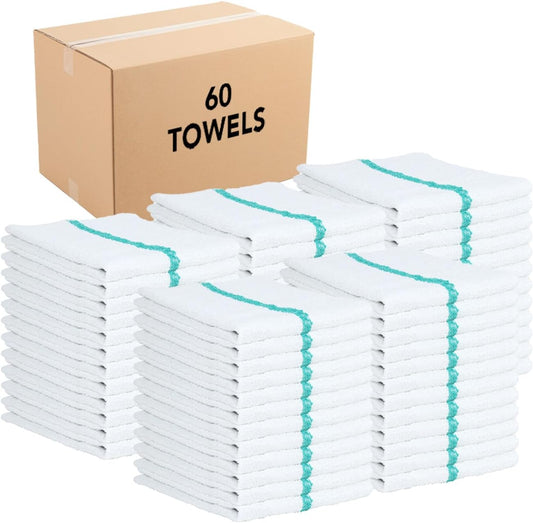 Arkwright Qwick Wick Bar Mop Towels Bulk - (Case of 60) 100% Cotton Quick Dry Dishcloths, Super Absorbent Multipurpose Cleaning Rags for Restaurants, Kitchen, Bathroom, Hotel, 16 x 19 in, Green Stripe