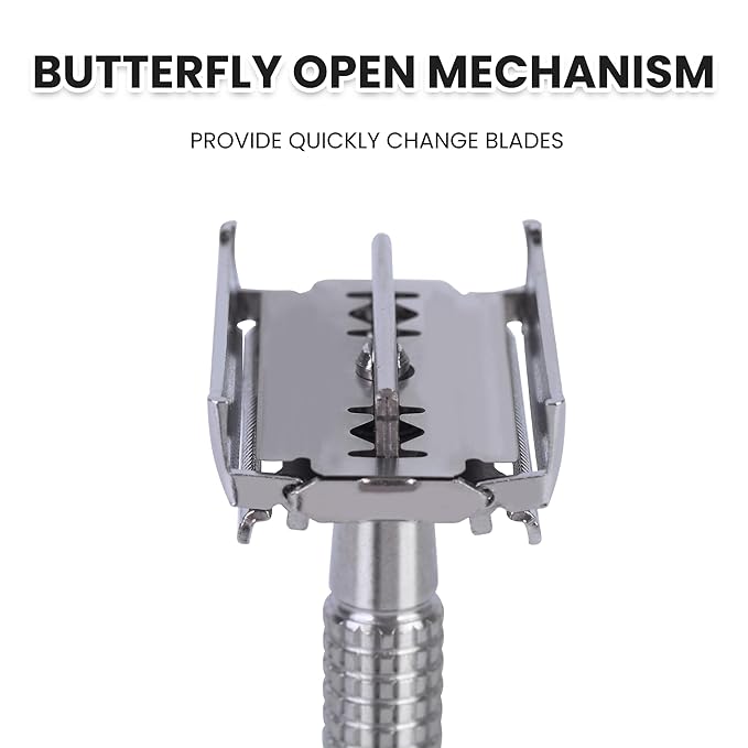 Double Edge Single Blade Safety Razor For Men and Women With 10 Premium Stainless Steel Refill Butterfly Metal Safety Razor, Reusable, Smooth Wet Shaving Experience, Eco-Friendly