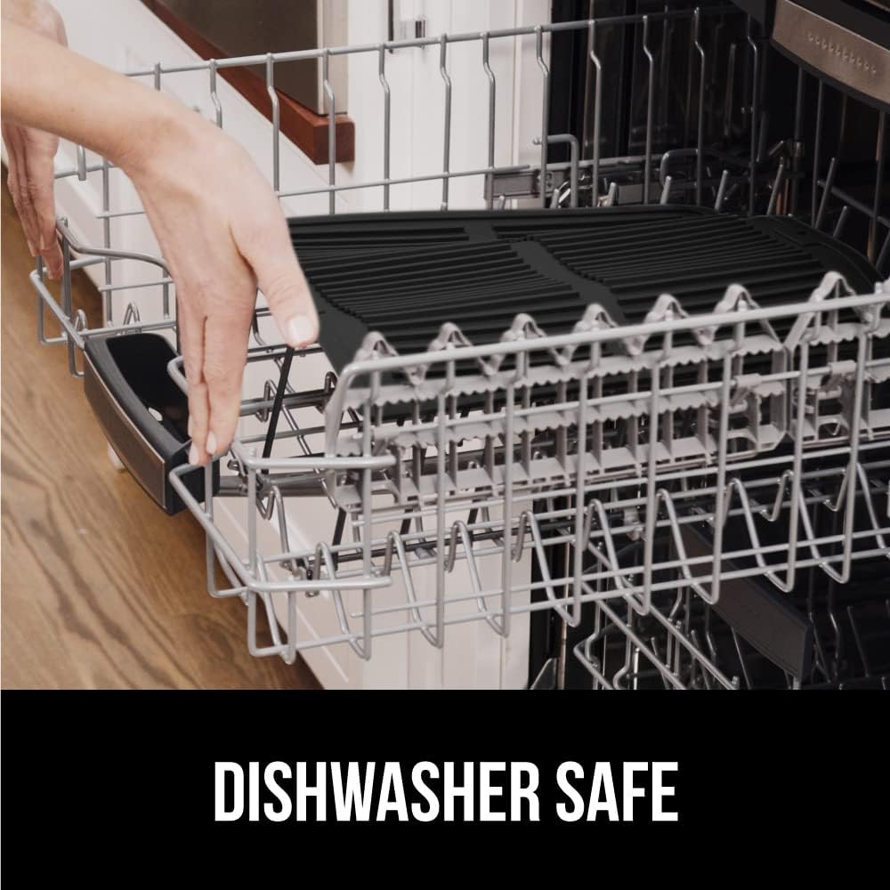 GORILLA GRIP 100% BPA-Free Patented Silicone Dish Drying Mat for Kitchen Counter, 18x24 Inch, Water Catching Ribbed Design, Easy Clean Waterproof Sink Liner, Heat Resistant, Fits Under Rack, Black