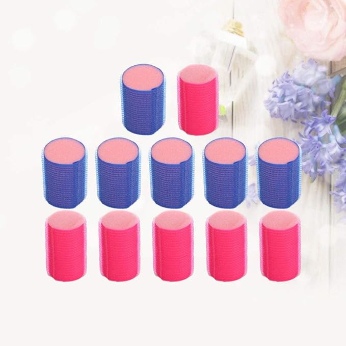 12pcs Self-adhesive Hair Curlers Soft Sponge Hair Rollers for Women Rosy and Blue Easy to Use Lightweight and Portable