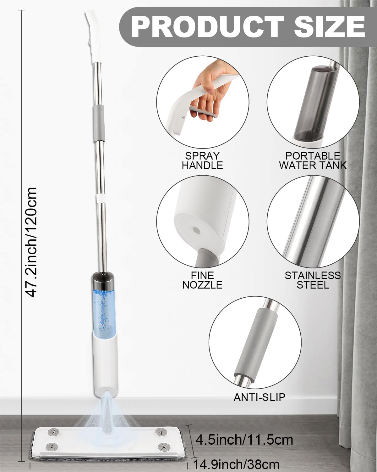 Spray Mop for Floor Cleaning Refillable Bottle with 2 Washable Reusable Microfiber Pads,Mop for Wooden,Bamboo, and Cement Floors Suitable for Both Household(with Rags)