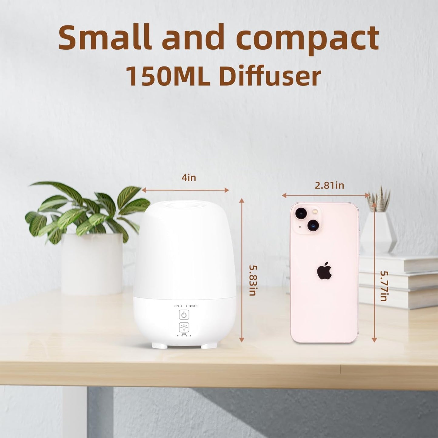 150ML Cordless Essential Oil Diffuser, Built-in 6000mAH Rechargeable Battery, 7-Hour Runtime, 7 LED Color Changing Lights