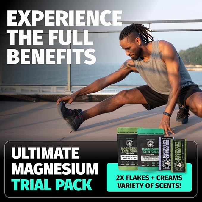 Coach Soak Magnesium Bath Flakes Mint & Lotion Trial Pack - Absorbing Magnesium Cream with Menthol - 0.18 lb (4 Pack) - Mixed Scents