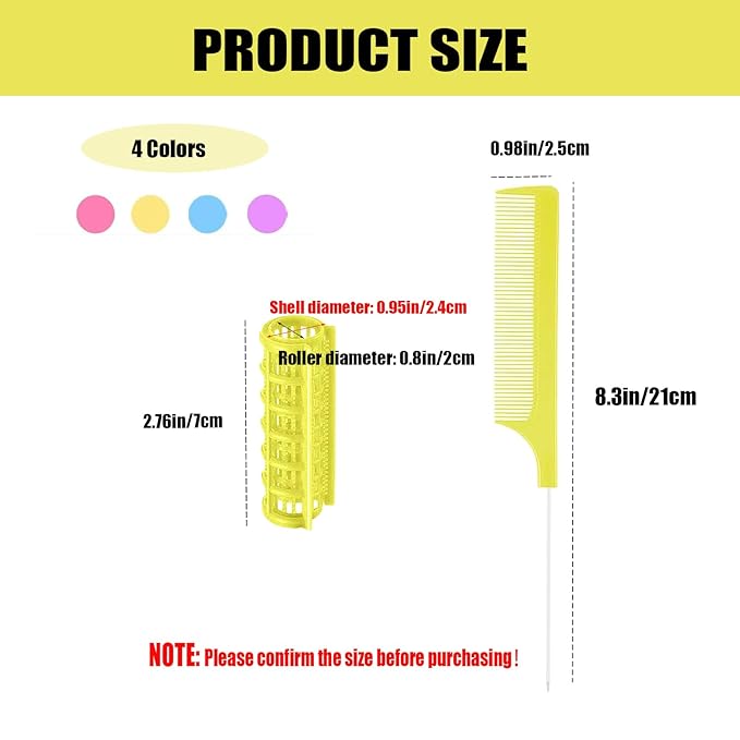 24PCS 0.8in/2cm Small Snap-On Heatless Self-Grip Hair Rollers Set with Mini Comb for Short, Thin, Fine Hair (Yellow)
